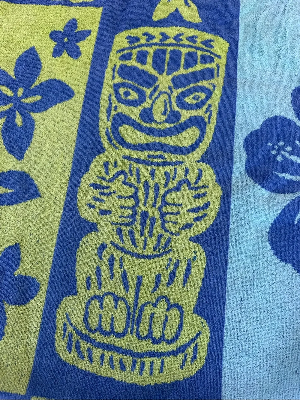 Kirkland Hawaiian Tiki Hibiscus Egyptian Cotton Lrg Beach Towel Blue Green 36x66
